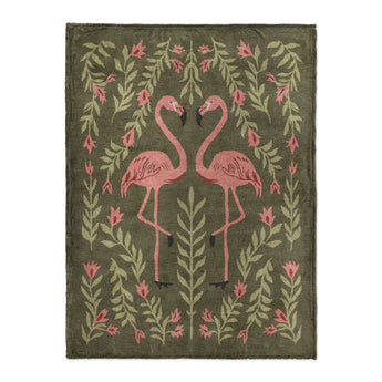 Flamingo Friends Sage Green in Large (60" x 80") Size