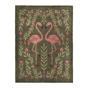 Flamingo Friends Sage Green in Large (60" x 80") Size