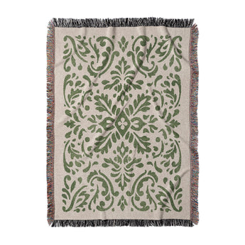 Floranna Ivory & Green Woven Throw Blanket