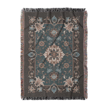 Miriam Dark Teal & Brown Woven Throw Blanket