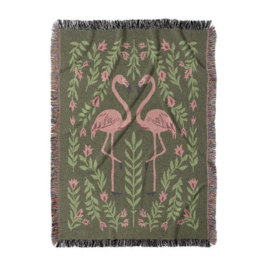 Flamingo Friends Sage Green in Large (80" x 60") Size