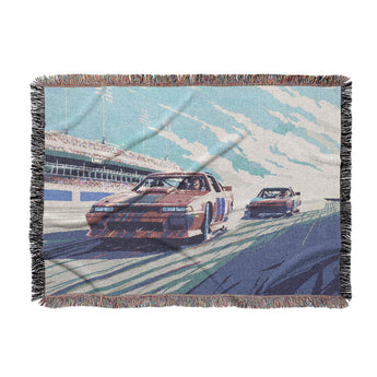 8 Bit Stock Cars Woven Throw Blanket