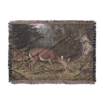 Deer And Fawn By Alfred Fitzwilliam Woven Throw Blanket