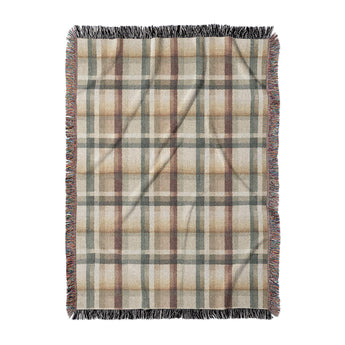 Madras Plaid Taupe Green Woven Throw Blanket