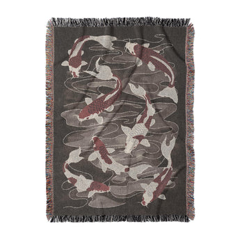 Koi Pond Brown Woven Throw Blanket