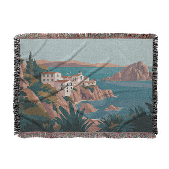 Mediterranean Cliffside Village Woven Throw Blanket