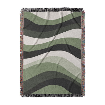 Sinuous Green Monochrome Woven Throw Blanket