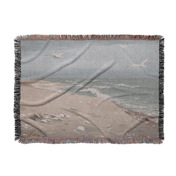 On The Beach By Fidelia Bridges Woven Throw Blanket