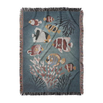Tropical Fish & Coral Woven Throw Blanket