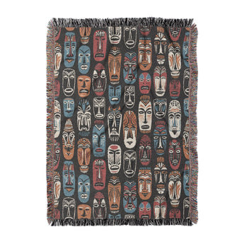 Tribal Masks Woven Throw Blanket