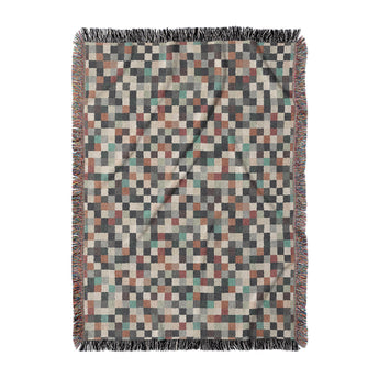 Pixel Mosaic Multicolor Earthtone Woven Throw Blanket