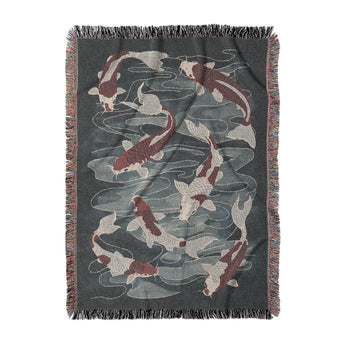 Koi Pond Blue Woven Throw Blanket