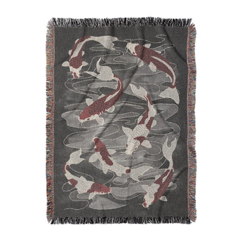 Koi Pond Charcoal Woven Throw Blanket