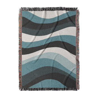 Sinuous Teal Monochrome Woven Throw Blanket