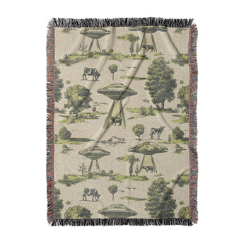 Ufo Cow Abduction Toile Woven Throw Blanket