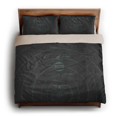 Solar System Charcoal & Teal king - microfiber - Natural Backing
