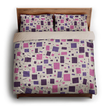 Geometric Confetti Purple & Pink king - microfiber - Natural Backing
