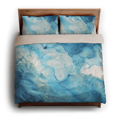 Zephyr Watercolor Azure Blue king - microfiber - Natural Backing