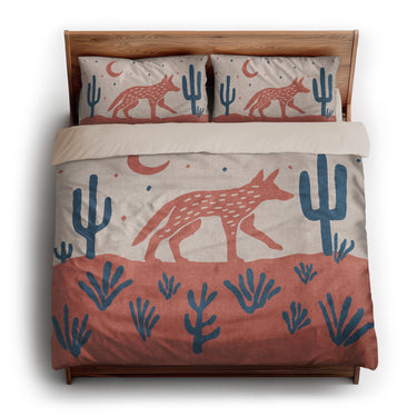 Desert Coyote Denim Blue & Terracotta king - microfiber - Natural Backing