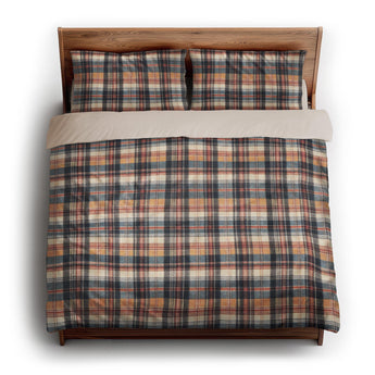 MacPherson Plaid Navy & Gold king - microfiber - Natural Backing