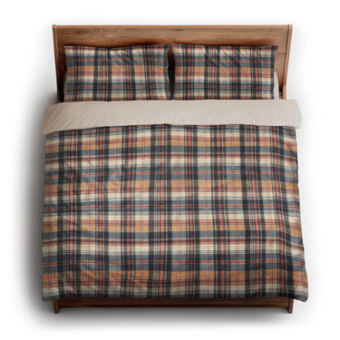 MacPherson Plaid Navy & Gold king - microfiber - Natural Backing