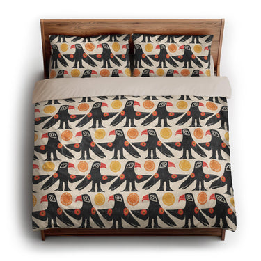 Tribal Birds Ivory king - microfiber - Natural Backing