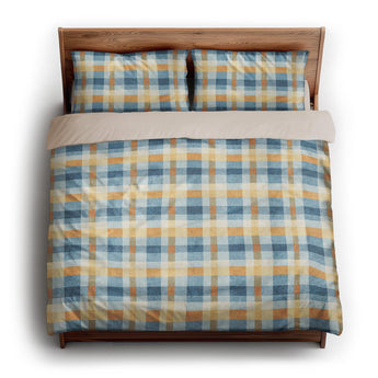 Monroe Plaid Blue & Yellow king - microfiber - Natural Backing