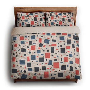 Geometric Confetti Blue & Red king - microfiber - Natural Backing