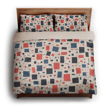 Geometric Confetti Blue & Red king - microfiber - Natural Backing