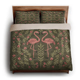 Flamingo Friends Sage Green king - microfiber - Natural Backing