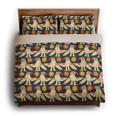Tribal Birds Black king - microfiber - Natural Backing
