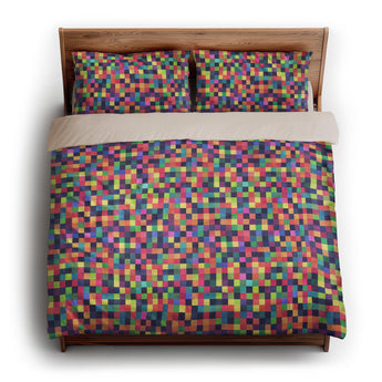 Pixel Mosaic Multicolor Vibrant king - microfiber - Natural Backing