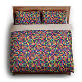 Pixel Mosaic Multicolor Vibrant king - microfiber - Natural Backing