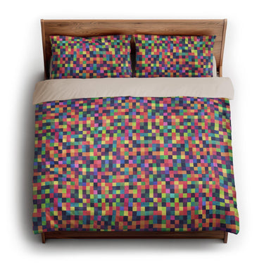 Pixel Mosaic Multicolor Vibrant king - microfiber - Natural Backing