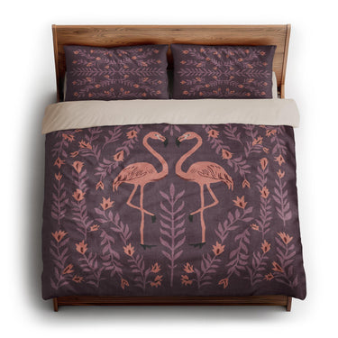 Flamingo Friends Purple king - microfiber - Natural Backing