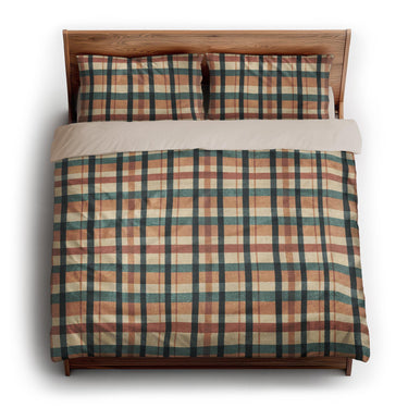 Brenton Plaid Taupe Teal king - microfiber - Natural Backing