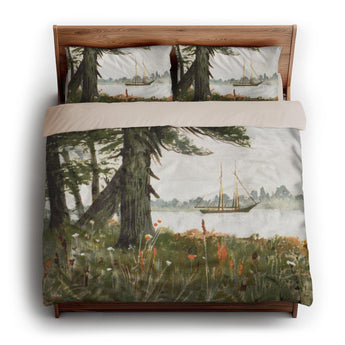 Old Hemlocks by Louis K Harlow king - microfiber - Natural Backing