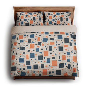 Geometric Confetti Blue & Orange king - microfiber - Natural Backing