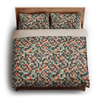 Pixel Mosaic Multicolor Earthtone king - microfiber - Natural Backing