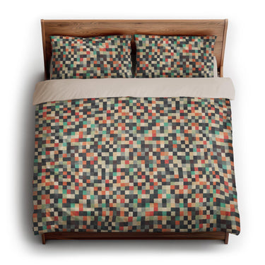 Pixel Mosaic Multicolor Earthtone king - microfiber - Natural Backing