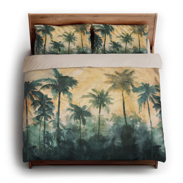 Sunset Palms Green & Orange king - microfiber - Natural Backing