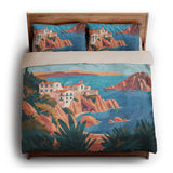 Mediterranean Cliffside Village king - microfiber - Natural Backing