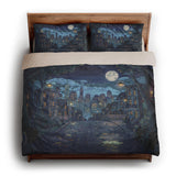 8 Bit Uptown Twilight Skyline king - microfiber - Natural Backing