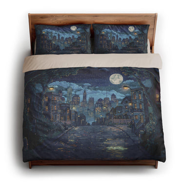 8 Bit Uptown Twilight Skyline king - microfiber - Natural Backing