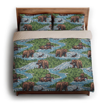 Bears Catching Salmon king - microfiber - Natural Backing