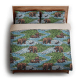 Bears Catching Salmon king - microfiber - Natural Backing