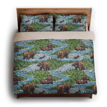 Bears Catching Salmon king - microfiber - Natural Backing