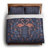 Flamingo Friends Navy king - cotton - White Backing