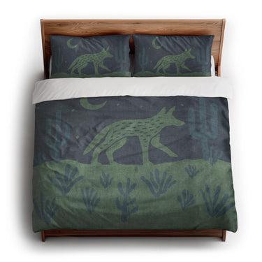 Desert Coyote Midnight Blue & Sage Green king - cotton - White Backing