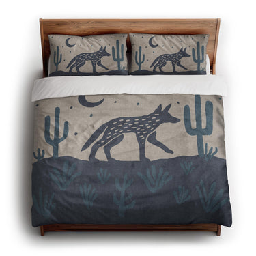 Desert Coyote Midnight & Dusty Blue king - cotton - White Backing